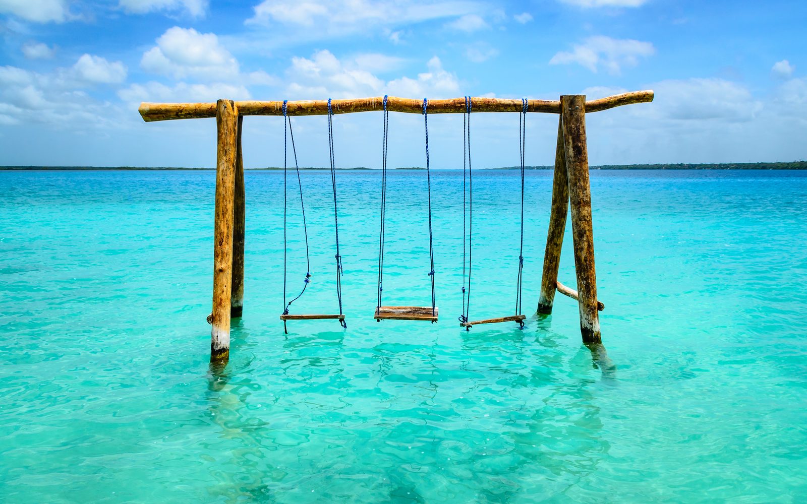Over-water swings on the lagoon at the property