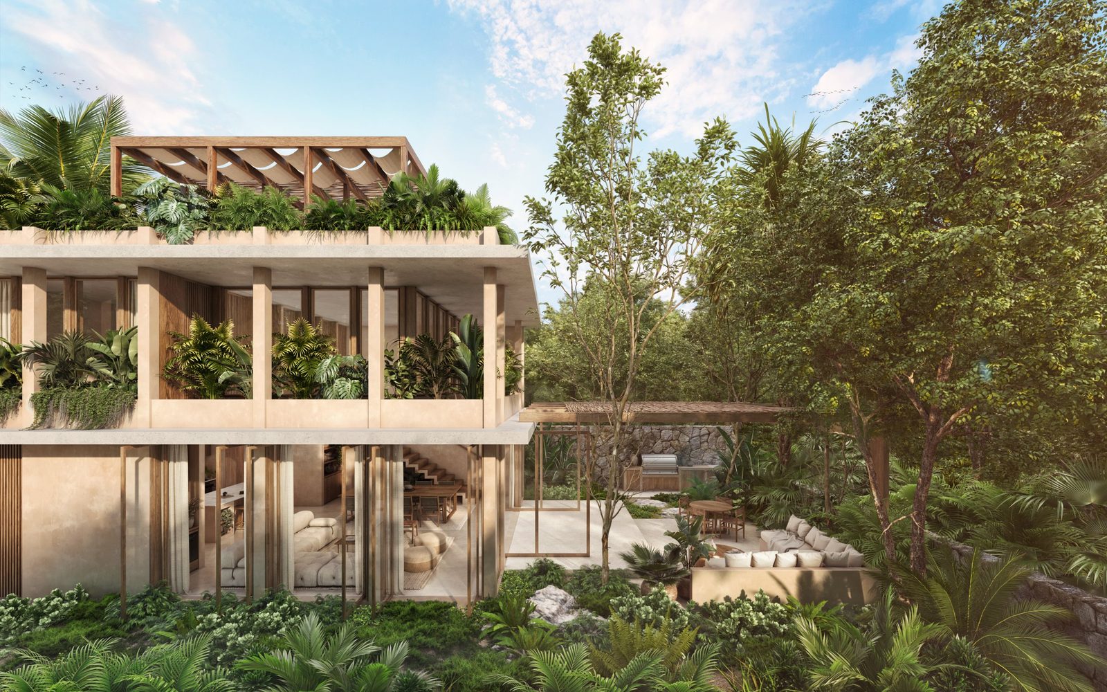 Quadri exterior with rooftop terrace in the jungle