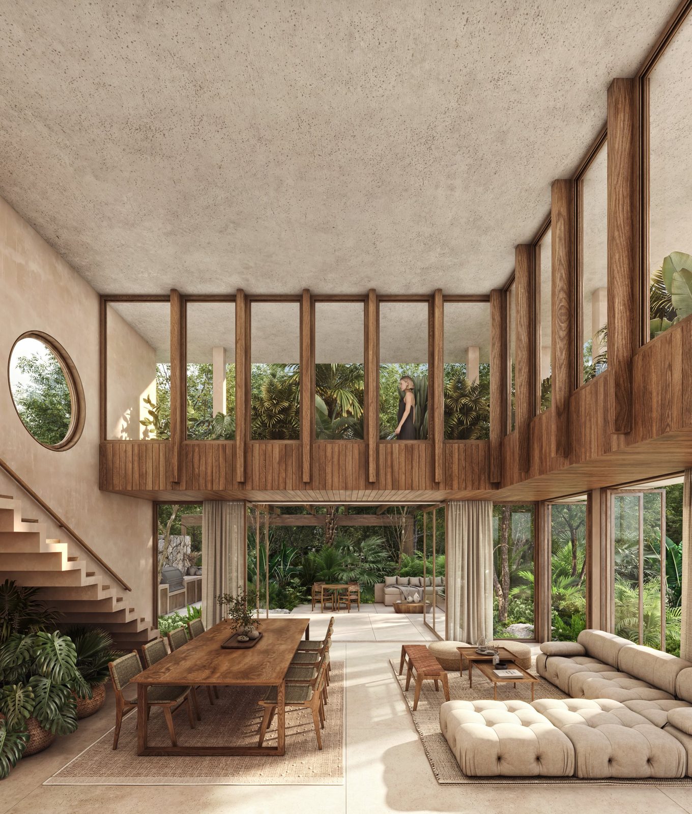 Quadri double-height great room with jungle views